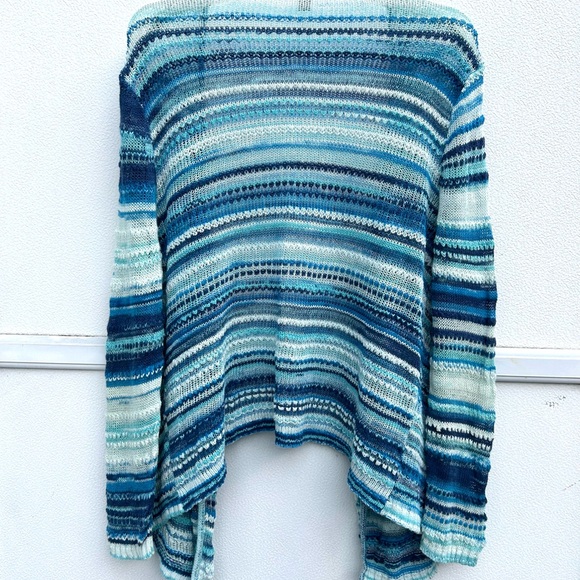 J Jill open front cardigan sweater large linen cotton blend blue striped knit - Picture 10 of 13